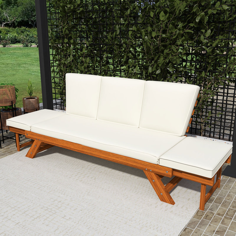 Outdoor Adjustable Acacia Wood Daybed, Beige, Natural