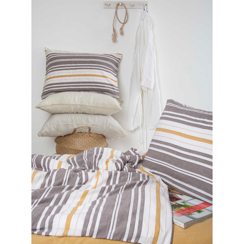 Ensemble de housse de couette 100% coton jaune / gris / blanc Cydni