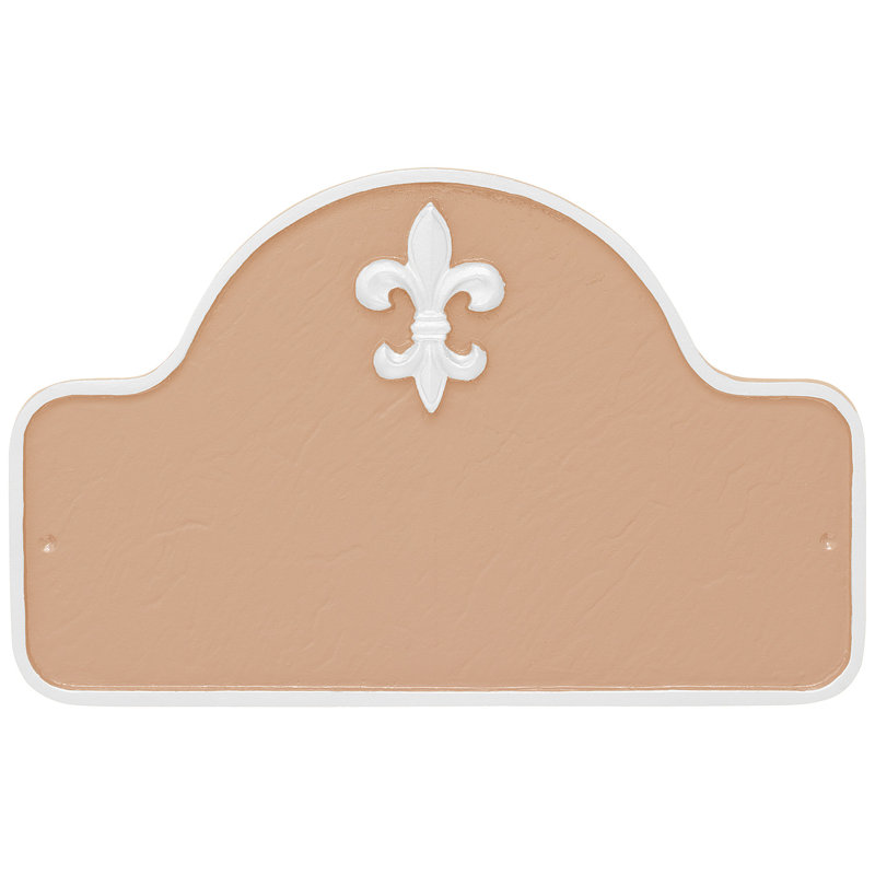 Plaque d'adresse à une ligne Fleur de Lis, Taupe/blanc, Oui