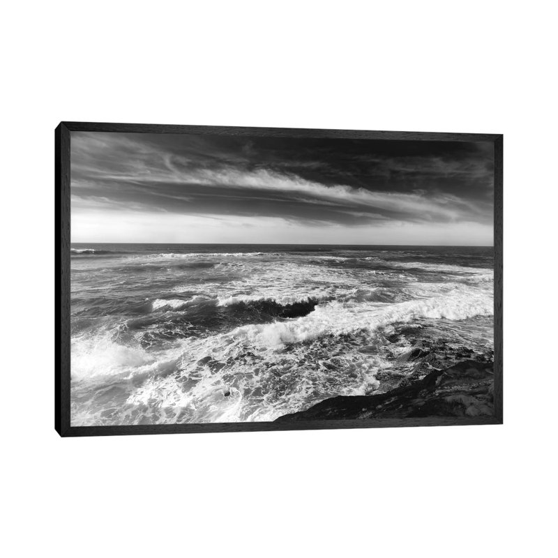 Monochrome Sunset Cliffs II by Bethany Young - Print on Canvas, 66.04cm H x 101.6cm W x 3.81cm D, Black Framed