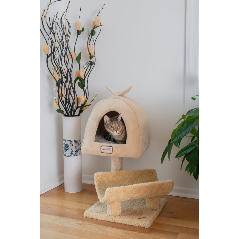 Beige Sisal and Faux Fleece Cat Condo Tree