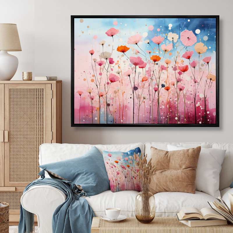 Swanfield rose pastel pastiche sur toile, Cadre flottant noir, H 12 po x l 20 po x P 1 po