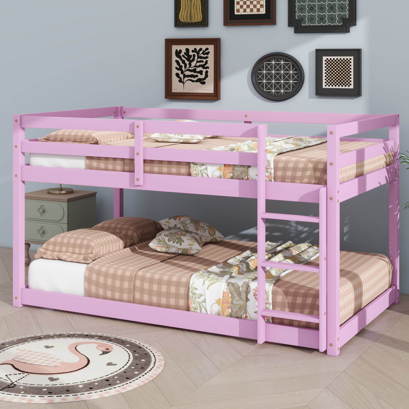Lit superposé simple au-dessus d'hévéa en bois d'hévéa équipé d'une échelle, Rose