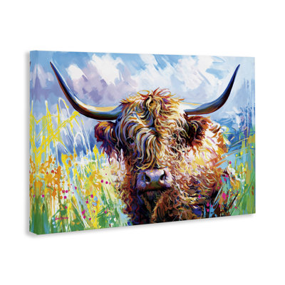 Long Haired Highland Cattle Canvas Wall Art by Leon Devenice