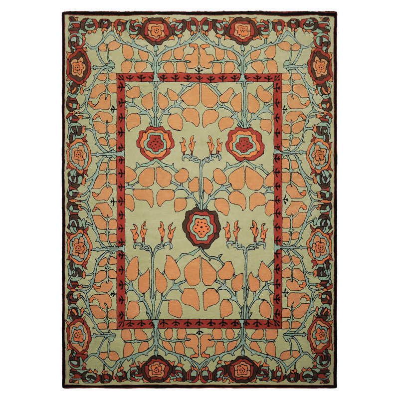 Tapis multicolore touffeté à la main en laine menthe William Morris Arts & Crafts, Rectangle de 5 pi x 8 pi