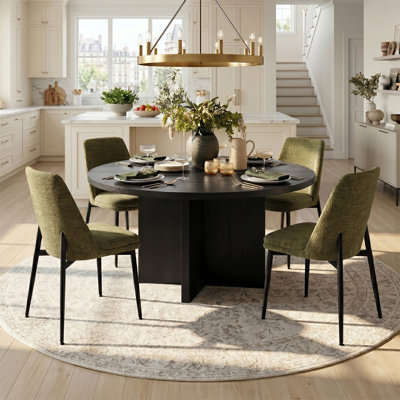 Modern 5-Piece Round Dining Set With Pedestal Base Table And Upholstered Side Chairs