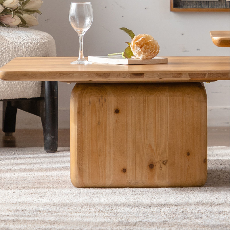 Table basse carrée avec grain de bois classique et fonction polyvalente - pour le salon, le bureau et la salle à manger