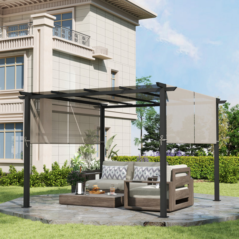 10 pi. L 10 pi. Pergola d'extérieur en acier avec abat-jour beige
