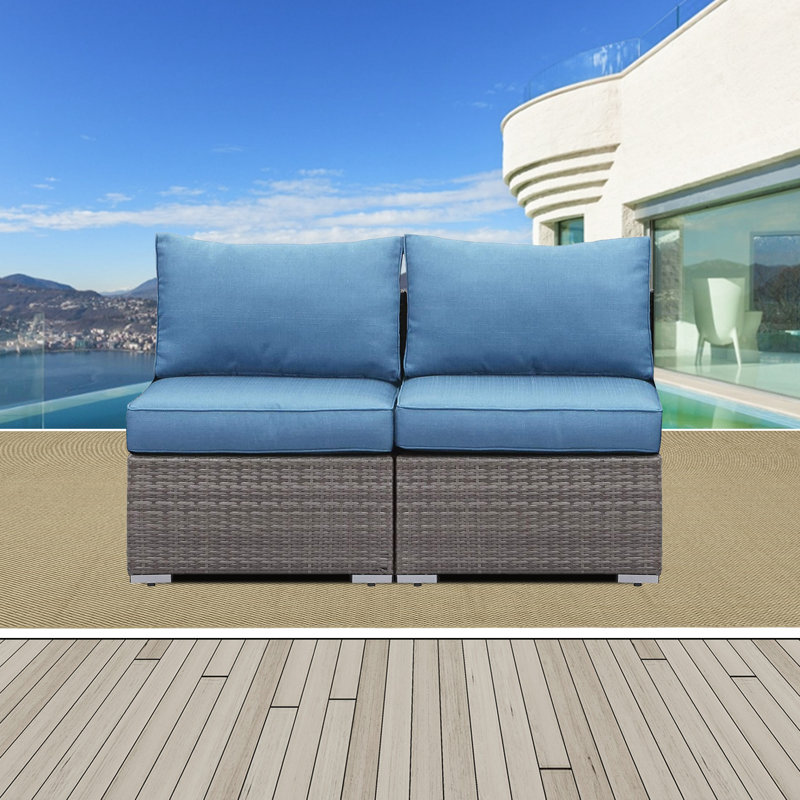 Candiance Wicker Armless Patio Chair with Cushions, Light Blue