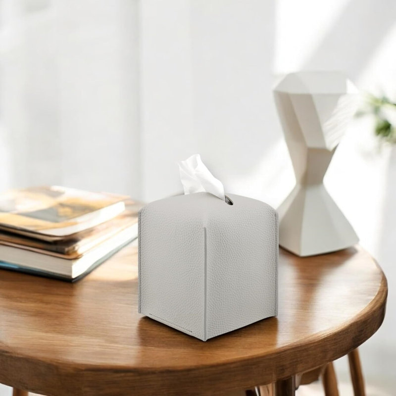 Couvercle de boîte à mouchoirs en cuir de polyuréthane pour une décoration intérieure élégante, Gris clair