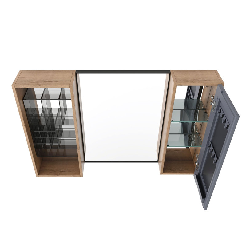 Armoire de toilette 41,3 po avec rangement, armoire à pharmacie murale avec porte miroir, tablettes en verre réglables, contreplaqué