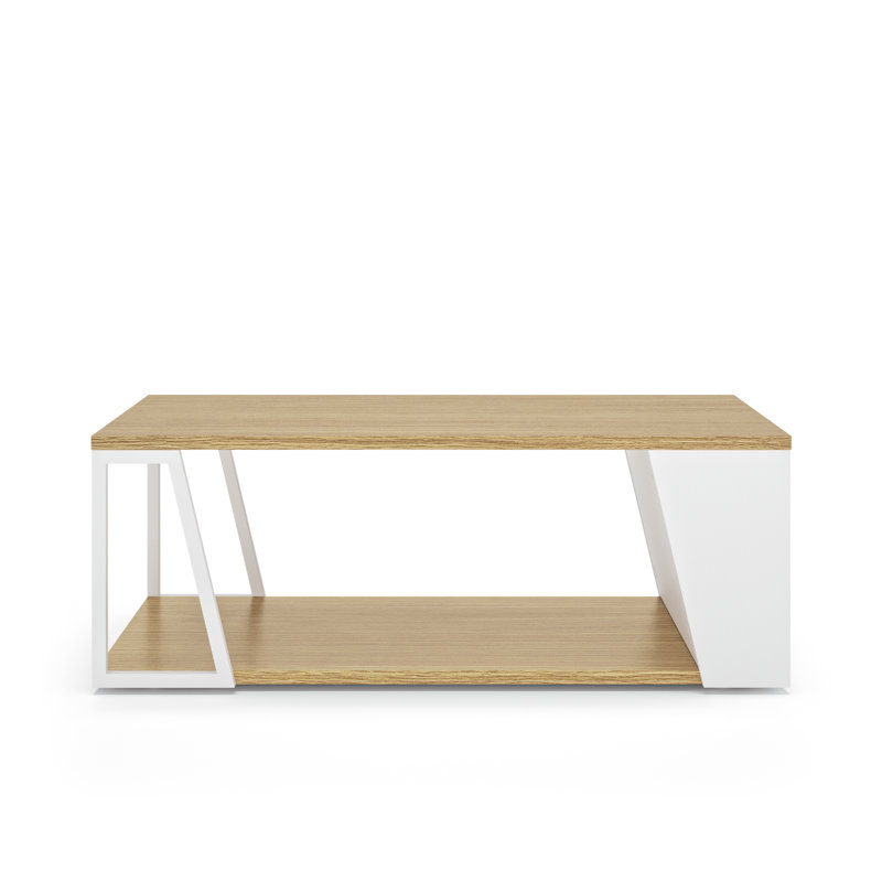 Sharrion Floor Shelf Coffee Table, White/Light Brown, Light Oak Veneer