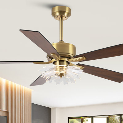 52" 6-Speed Dimmable LED Ceiling Fan with Light and Remote Control, 3 Color Lights, Reversible DC Motor, Double-Sided Wood Blades, 4"/10" Downrods