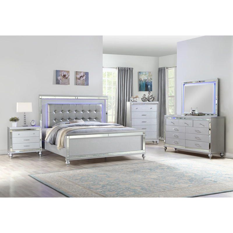 Commode 5 tiroirs Sterling, Argent argent