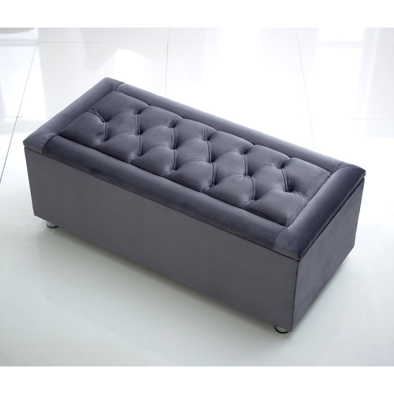 Cartez 105cm Wide Velvet Tufted Rectangle Solid Colour Ottoman with Storage, Grey