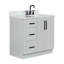Meuble-lavabo rectangulaire simple de 94 cm (37 pouces) décalé vers la droite, avec comptoir en marbre blanc de Carrare de 3,8 cm (1,5 pouce) d'épaisseur et finition grise.-1700577018-1700577021