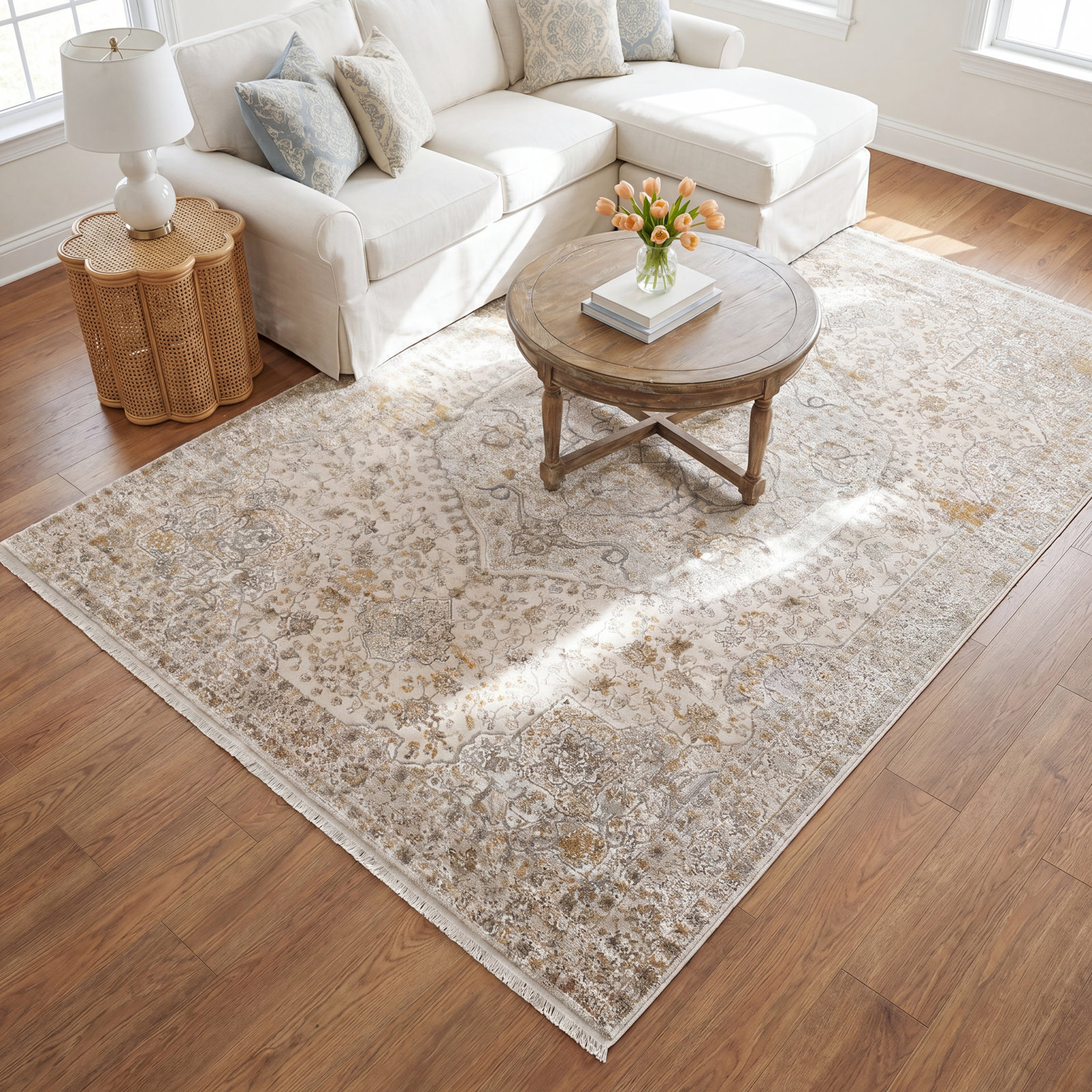 Ivory Traditional Medallion Oriental Rug, Rectangle 3'1" x 5'