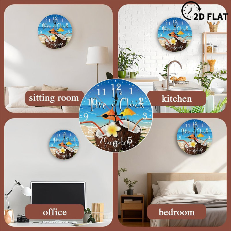 Horloge murale en bois 10 po, mouvement silencieux, à piles (piles AA non incluses), décor artistique, parfait pour les décorations