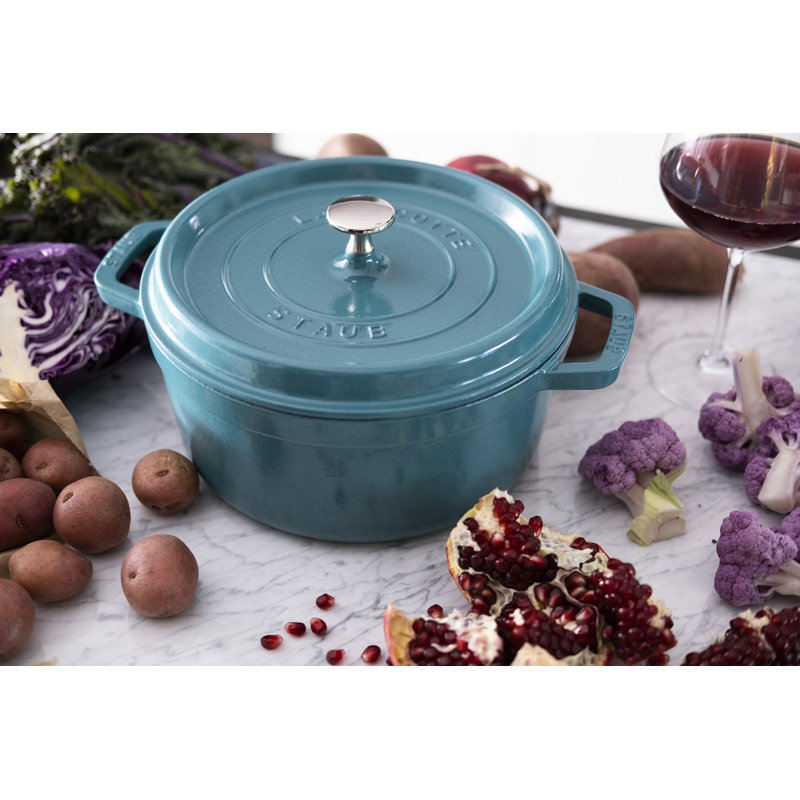 Turquoise Enameled Cast Iron 4-Quart Round Cocotte