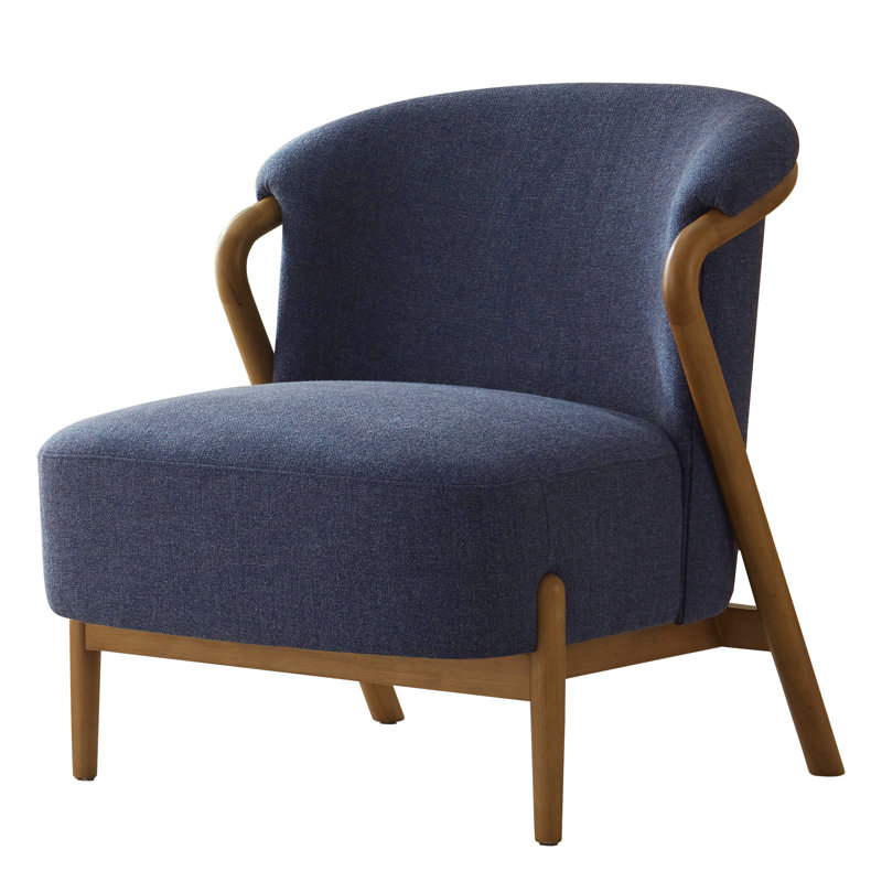 Deanda No Assembly Upholstered Solid Wood Armchair, Blue