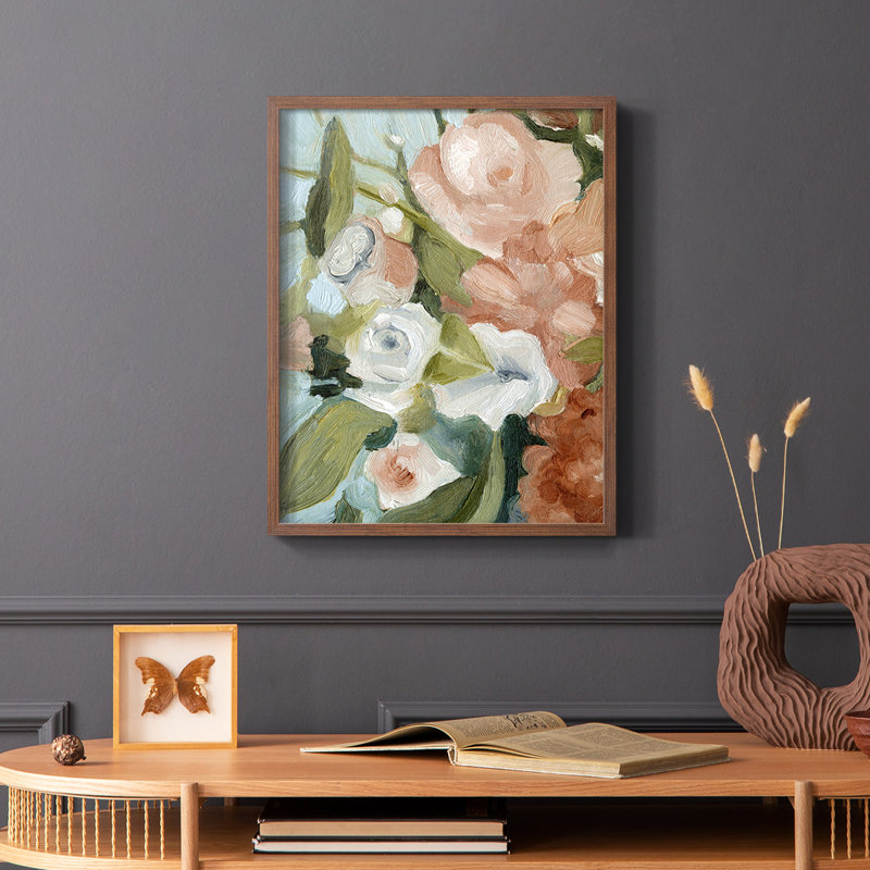 Bouquet Scatter II Framed Print - Solid Wood, Brown, 28" H x 22" W