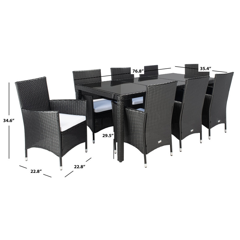 Hailee 8-Person Black Wicker Outdoor Dining Set with Glass Top