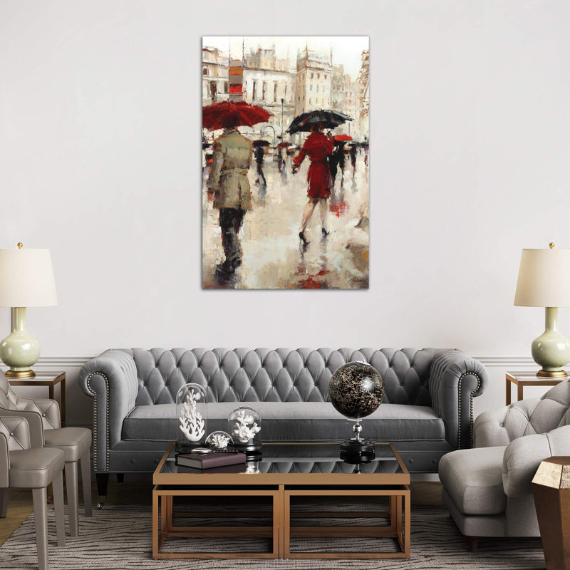 Parting On A Paris Street by Lorraine Christie - Painting on Canvas, 66.04 cm H x 45.72 cm W, Black Floater Framed