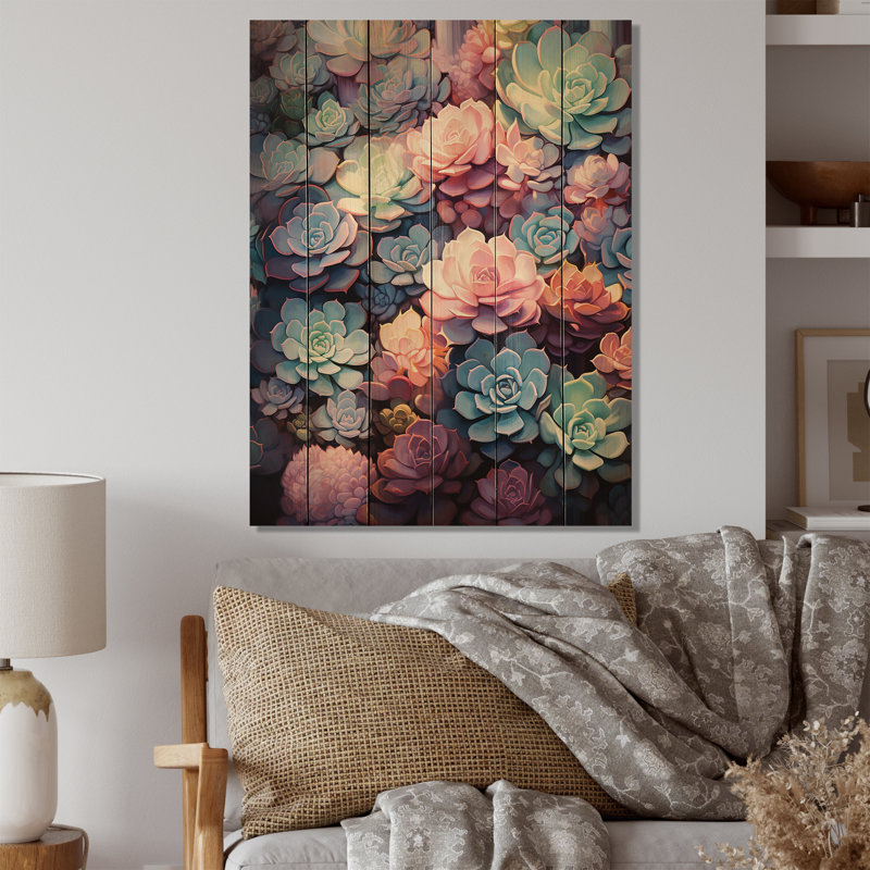 Succulents colorés, rêves succulents sur bois, H 40 po x l 30 po x P 0,78 po