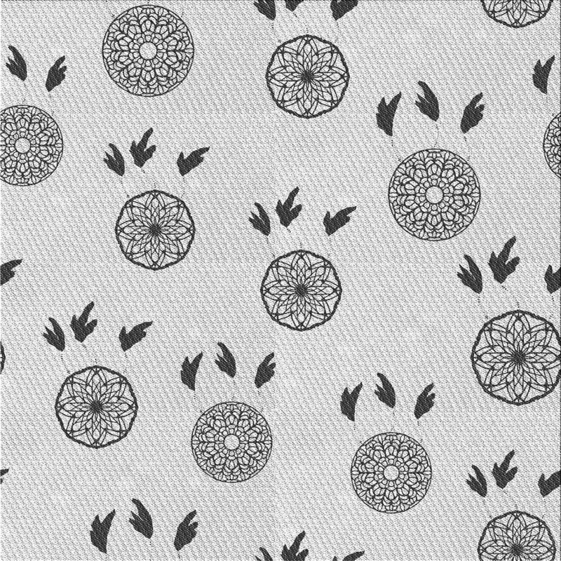 Tapis blanc/noir à motifs, Carré 5 pi