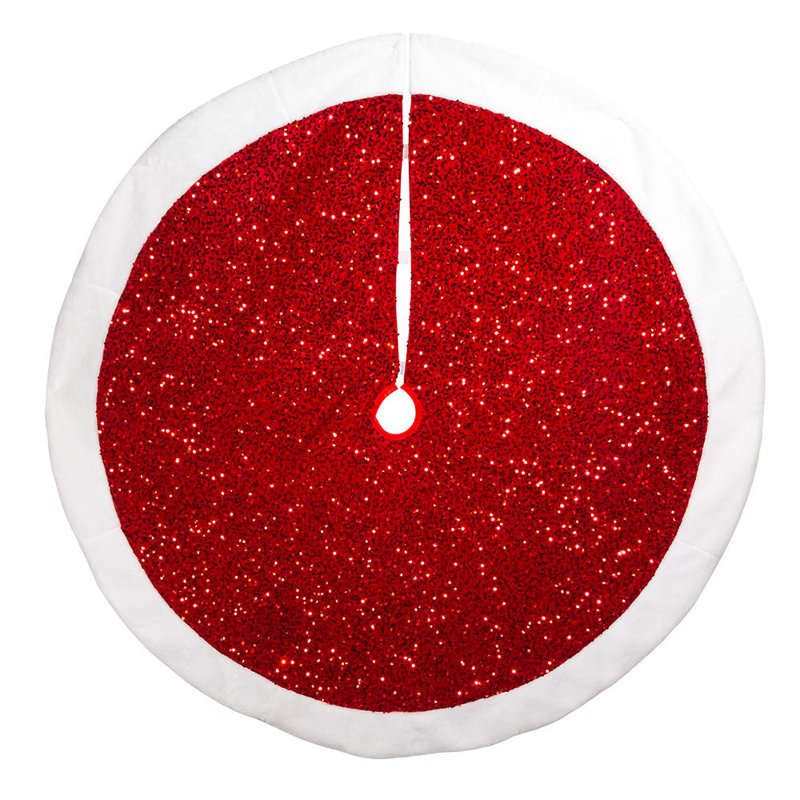 54-Inch Red Sequins Tree Skirt with White Border