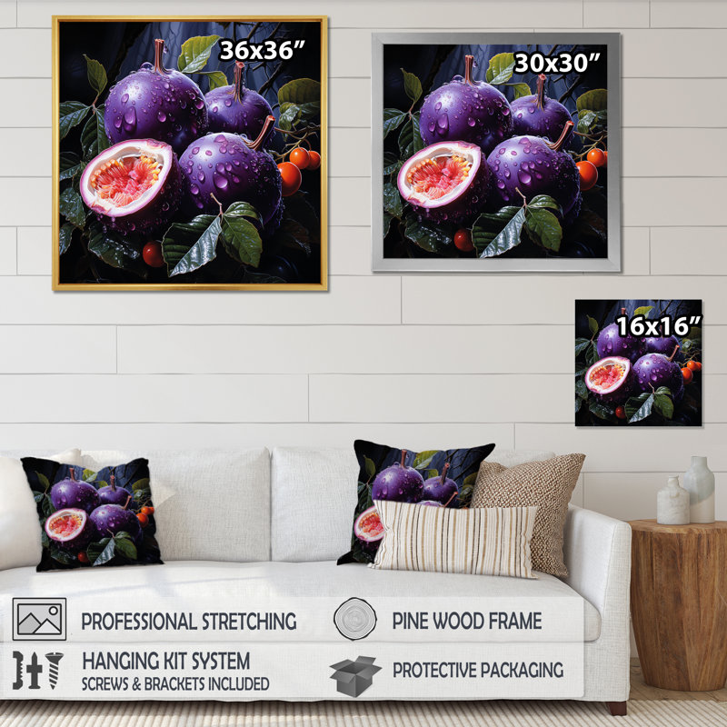 " Purple Passionfruit Collage ", Wrapped Canvas, 16" H x 16" W x 1" D