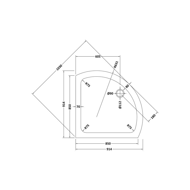 91.4 x 91.4 cm Single Shower Tray