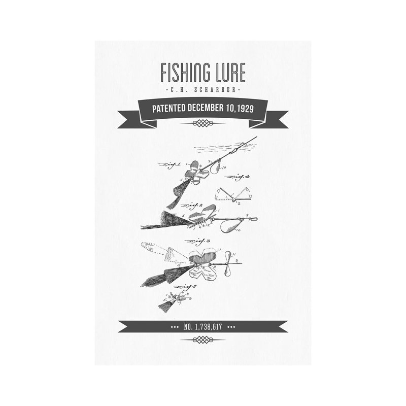 C.H. Scharrer Fishing Tackle Patent Sketch Retro (Charcoal) by Aged Pixel - Wrapped Canvas Gallery-Wrapped Canvas Giclée