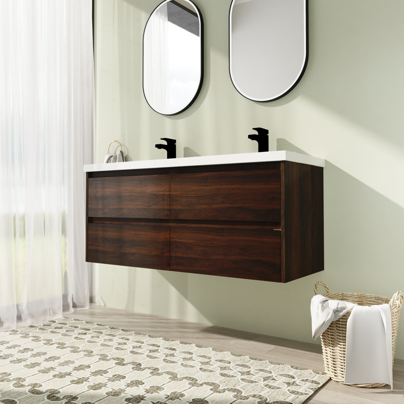 Meuble-lavabo double mural 48 po avec comptoir en résine