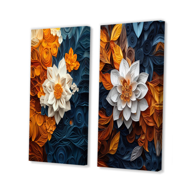 «White Floral Botanical Whirlwind I - Botanicals Wall Art», ensemble de 2 pièces, H 28 po x l 24 po, Toile tendue sur cadre