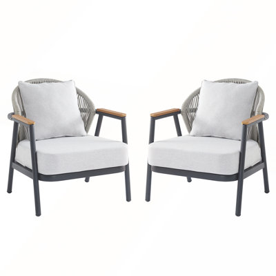 Outdoor Rope Club Chair Set with Textured Taupe Cushions