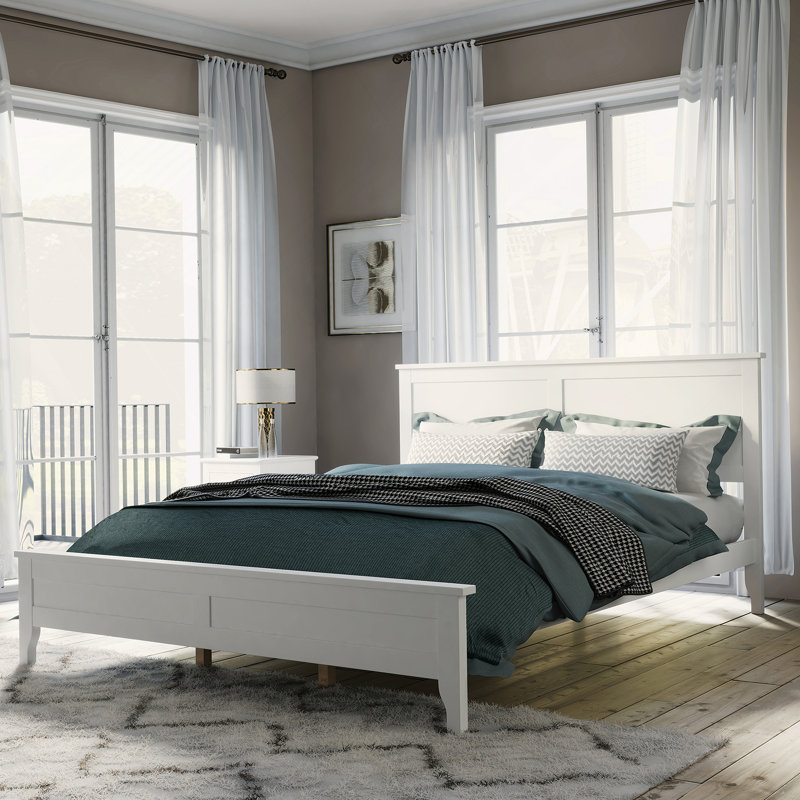 Modern White Solid Wood Queen Platform Bed for a Fresh Look, Queen, White