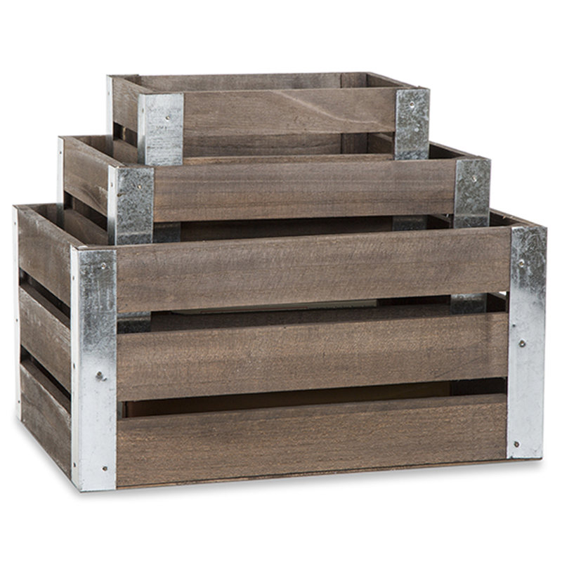 Ensemble de 3 caisses en bois, Brun antique