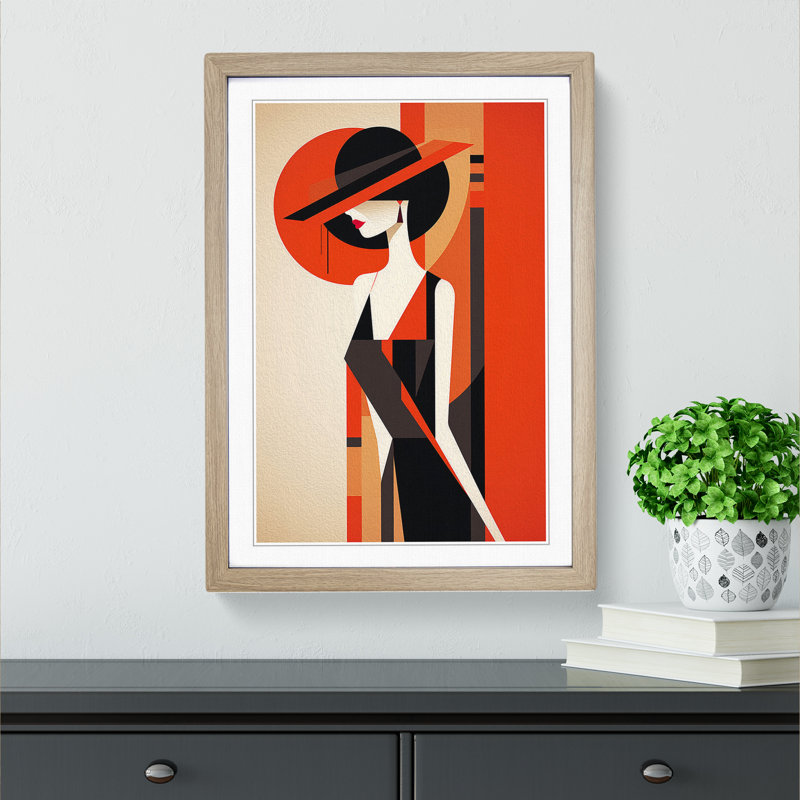 XYZ-FRM-V1223-4509 Minimalist Art Deco No.2 - Single Picture Frame Print on Wood, Oak , 34cm H x 25cm W x 2cm D