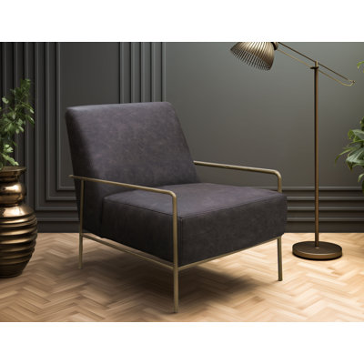Zili Accent Chair, Faux Leather, Plush Foam, Sleek Gold Metal Finish