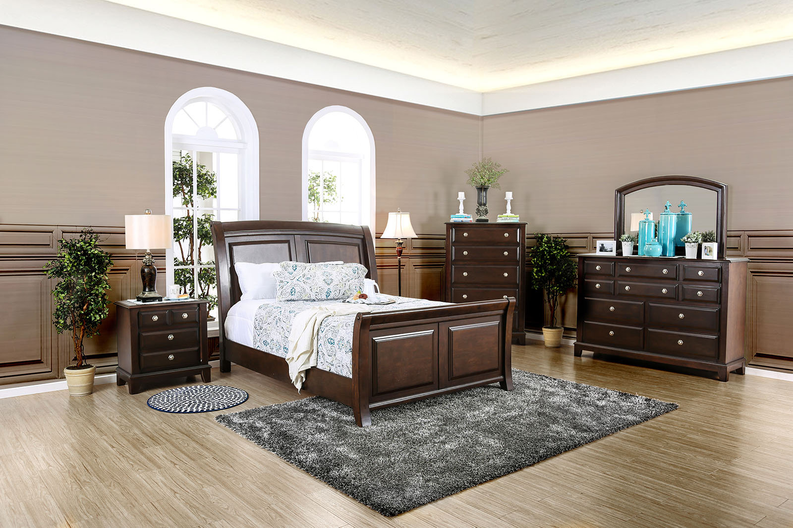 Canora Grey Wooden 5 Piece Bedroom Set In Brown Cherry Wayfair Canada