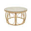 Table basse intérieure/extérieure de 68 cm de large, table d'appoint ronde en aluminium pour terrasse avec dessus en verre et revêtement en résine tressée PE.
