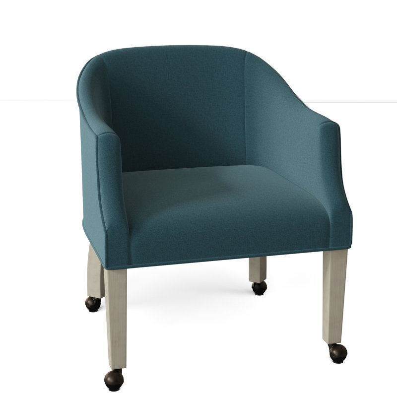 Fauteuil demi-tonneau Aiden, 8789 100% polyester turquoise, Noyer