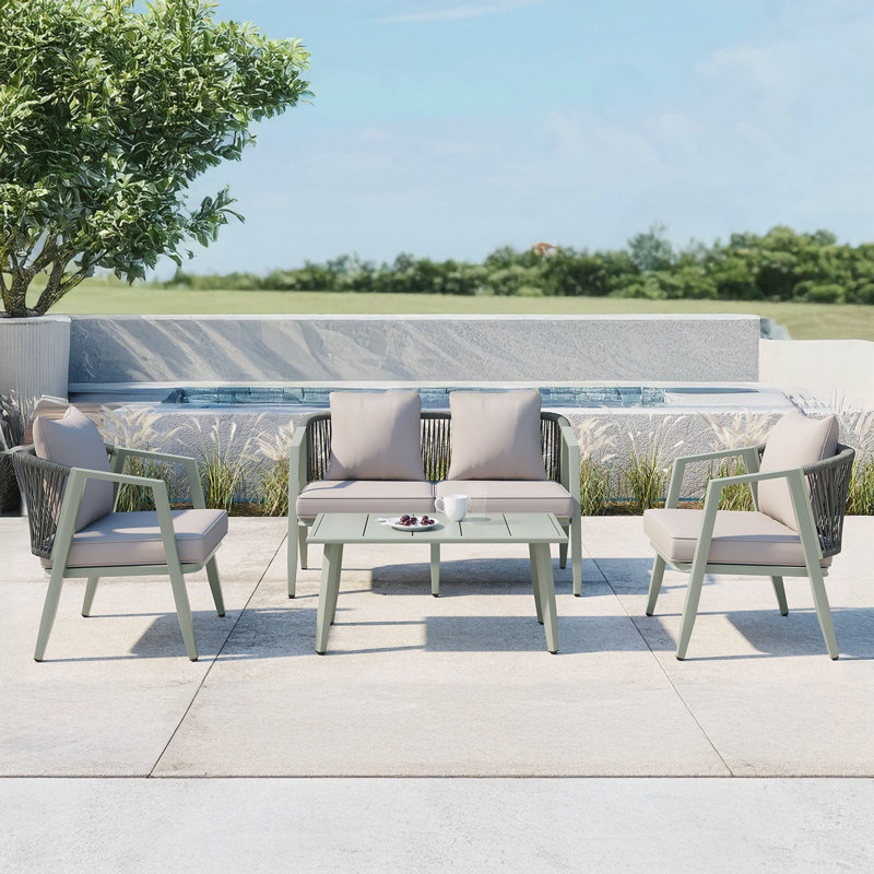 Ultra-Durable Outdoor Seating Set for Patios, Lawns & Poolside Areas, Green, Light Gray