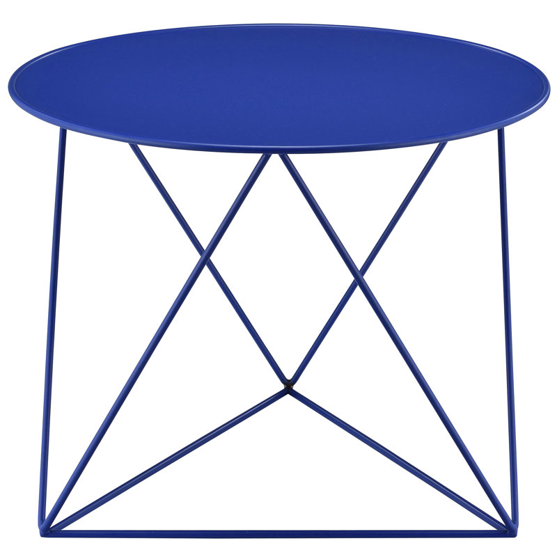 Blue Geometric Base Metal Accent Table, Finish Table With Base, Scratch-