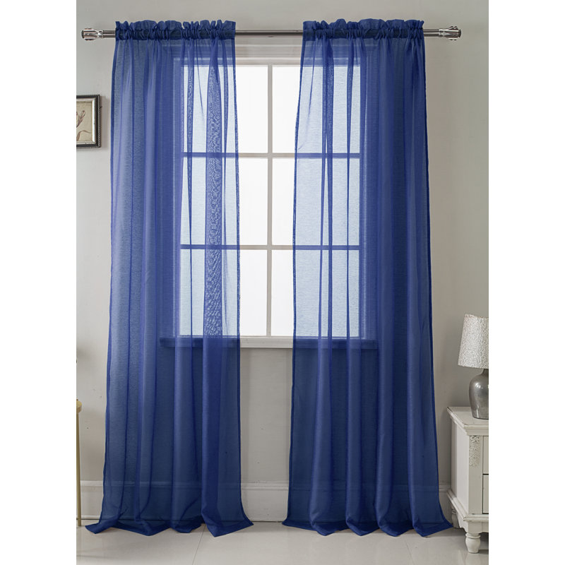 Landose Sheer Curtain Single Panel, Navy Blue, 55" W x 90" L