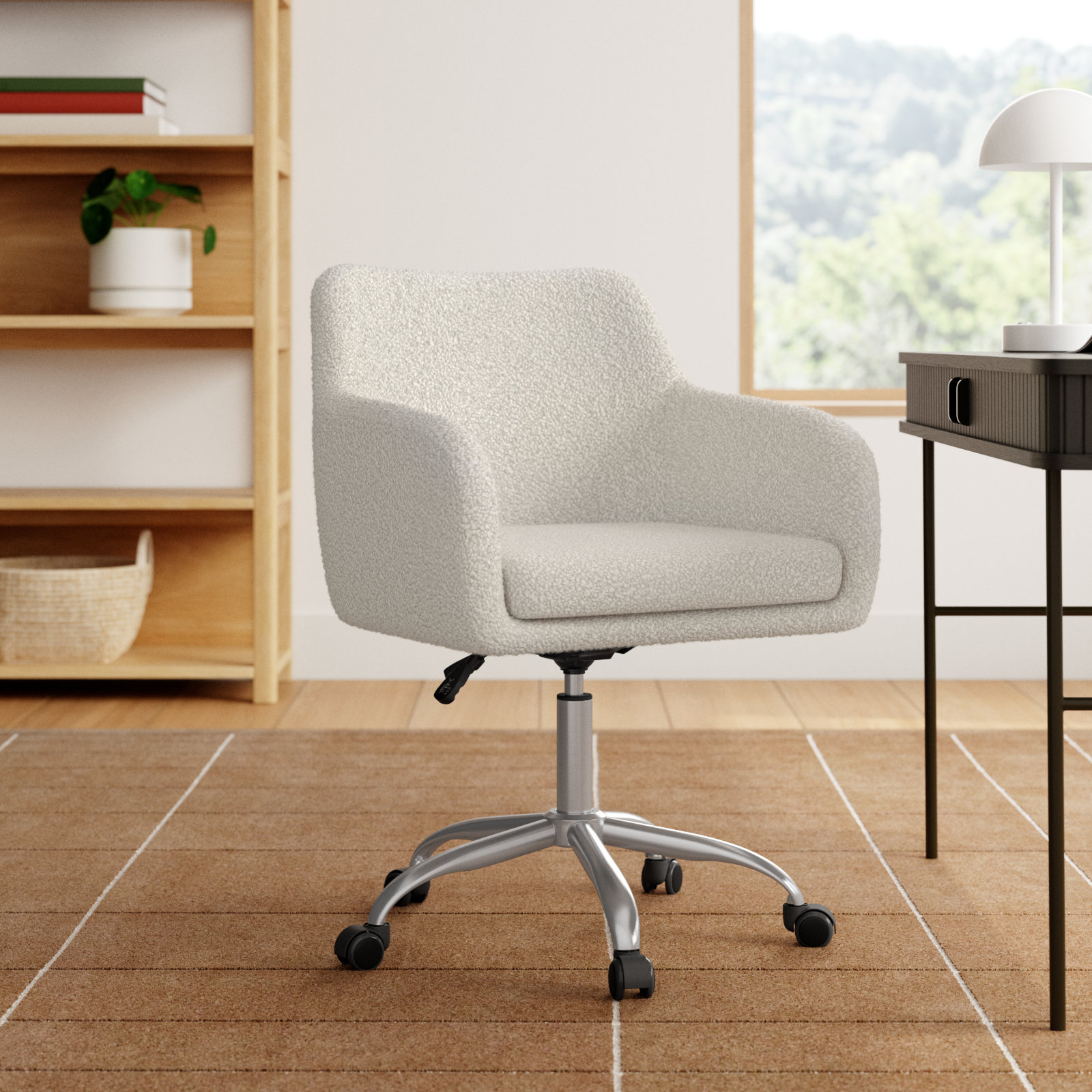 Adjustable Office Chair, White Sherpa
