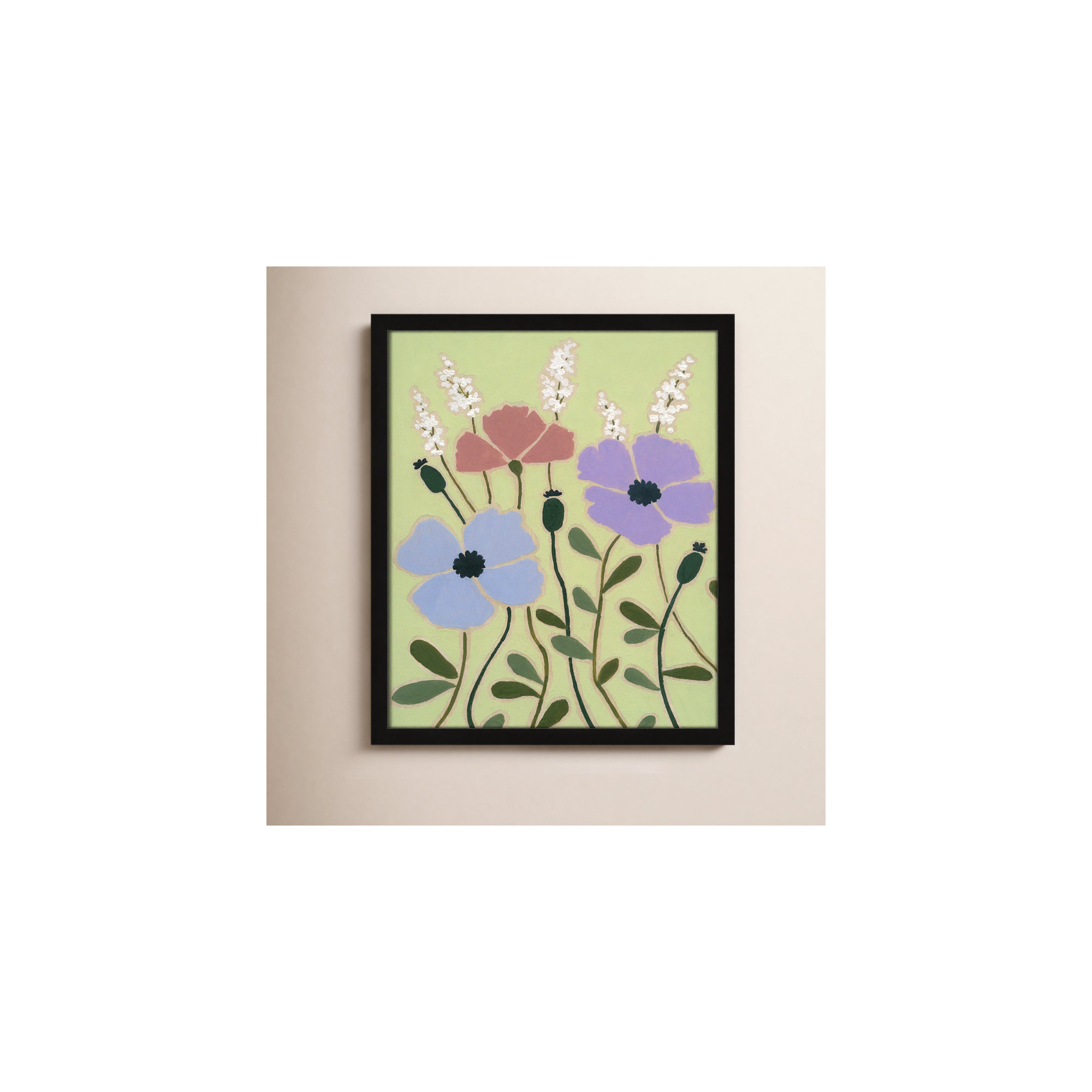 Woodblock Floral III by - Single Picture Frame Print, Satin Black Framed, 19" H x 16" W x 1.25" D