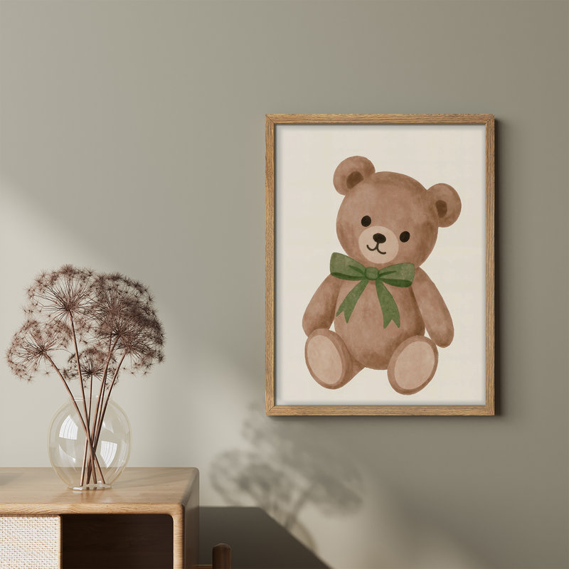Mignon bébé ours, art mural encadré - aquarelle, Naturel, H 16 po x l 12 po