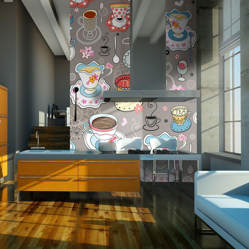 Murale Tasses et gribouillis, L 121 po x l 157 po